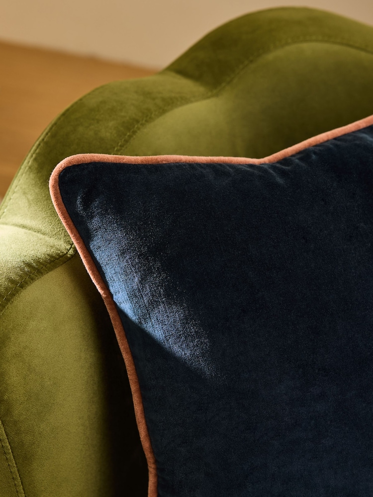 MADE.COM Navy Blue Bailey Cotton Velvet Piped Cushion - Image 2 of 3 MADE.COM Navy Blue Bailey Cotton Velvet Piped Cushion - Image 2 of 3