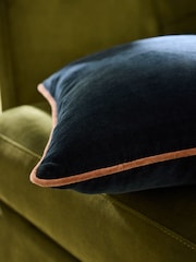 MADE.COM Navy Blue Bailey Cotton Velvet Piped Cushion - Image 3 of 3