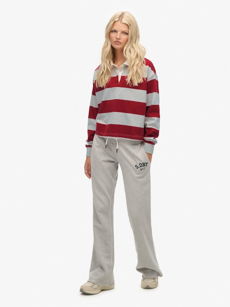 Superdry Grey Athletic Embroidered Flare Joggers - Image 1 of 6 Superdry Grey Athletic Embroidered Flare Joggers - Image 1 of 6