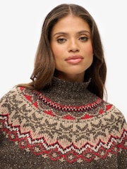 Superdry Army Dark Brown Multi Fairisle Pattern High Neck Jumper - Image 1 of 5