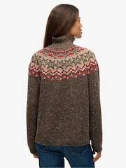 Superdry Army Dark Brown Multi Fairisle Pattern High Neck Jumper - Image 2 of 5