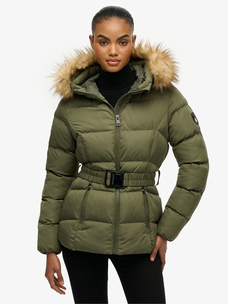 Superdry Green Fuji Belted Puffer Jacket - Image 1 of 9