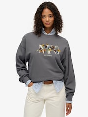 Superdry Grey Night Garden Oversized Crew Sweatshirt - Image 1 of 6