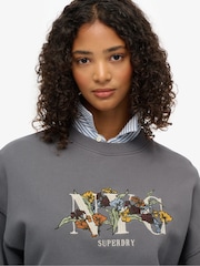 Superdry Grey Night Garden Oversized Crew Sweatshirt - Image 4 of 6