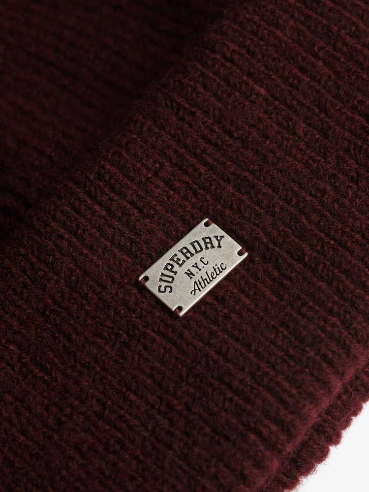 Superdry Red Rib Knitted Beanie Hat - Image 2 of 2