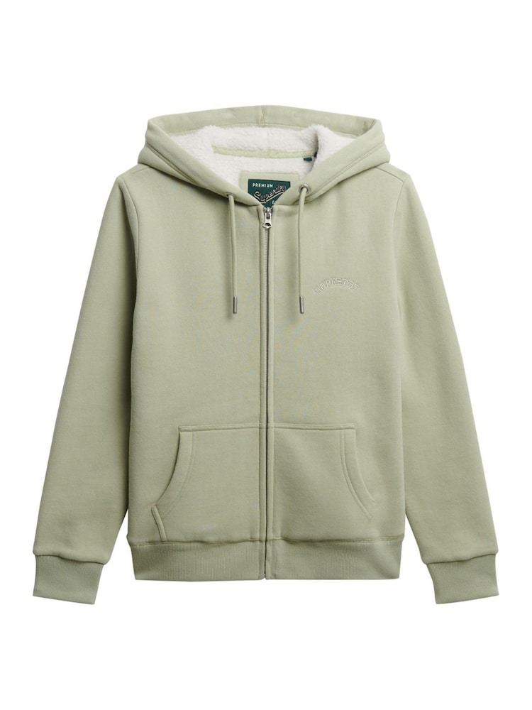 Superdry Green Borg Lined Zip Hoodie - Image 1 of 2