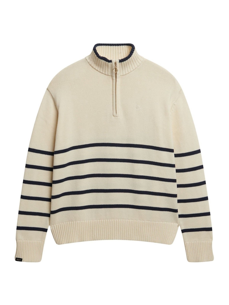 Superdry Cream Knitted Half Zip Jumper - Image 1 of 1