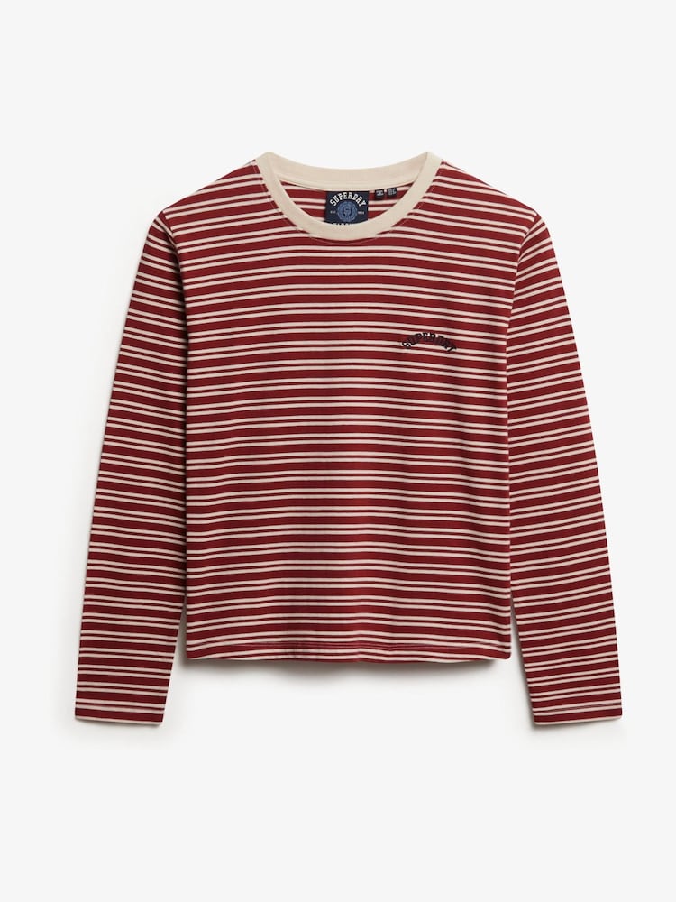 Superdry Red Essential Logo Stripe Long Sleeve Top - Image 5 of 5 Superdry Red Essential Logo Stripe Long Sleeve Top - Image 5 of 5