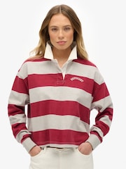 Superdry Red Athletic Essentials Stripe Rugby Top - Image 1 of 5