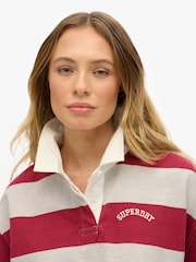 Superdry Red Athletic Essentials Stripe Rugby Top - Image 4 of 5