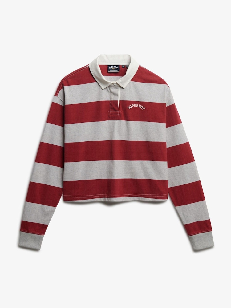 Superdry Red Athletic Essentials Stripe Rugby Top - Image 5 of 5 Superdry Red Athletic Essentials Stripe Rugby Top - Image 5 of 5