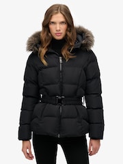 Superdry Black Fuji Belted Puffer Jacket - Image 1 of 7