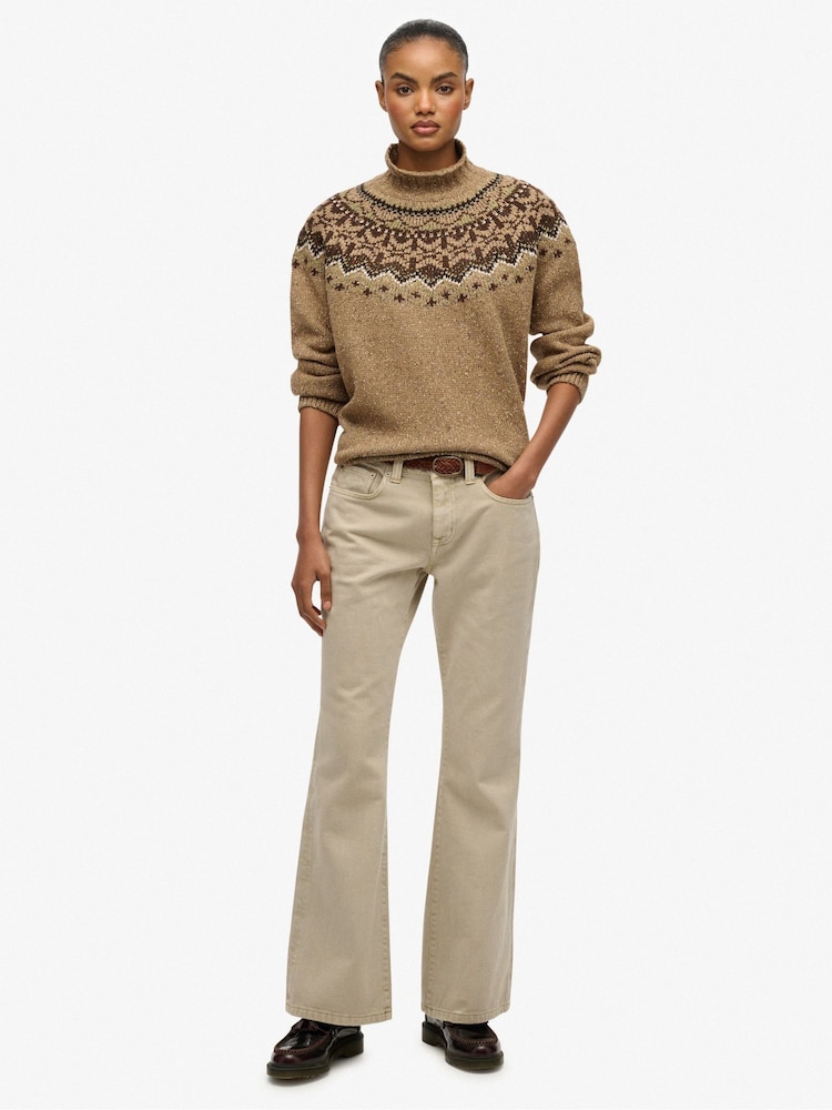 Superdry Brown Fairisle Pattern High Neck Jumper - Image 2 of 5 Superdry Brown Fairisle Pattern High Neck Jumper - Image 2 of 5