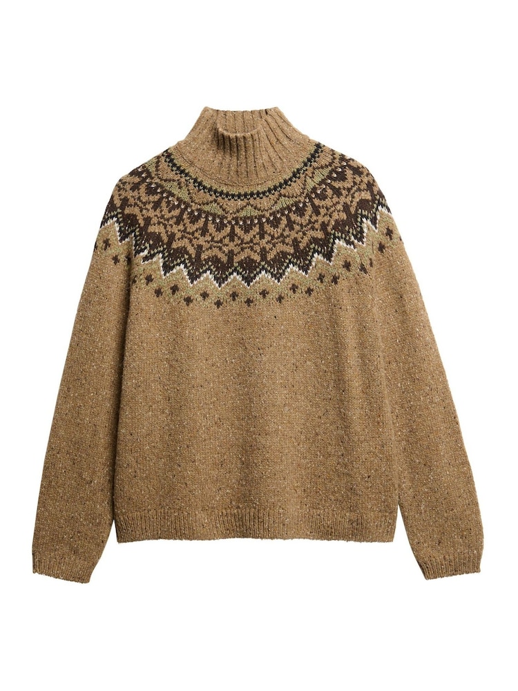 Superdry Brown Fairisle Pattern High Neck Jumper - Image 5 of 5 Superdry Brown Fairisle Pattern High Neck Jumper - Image 5 of 5