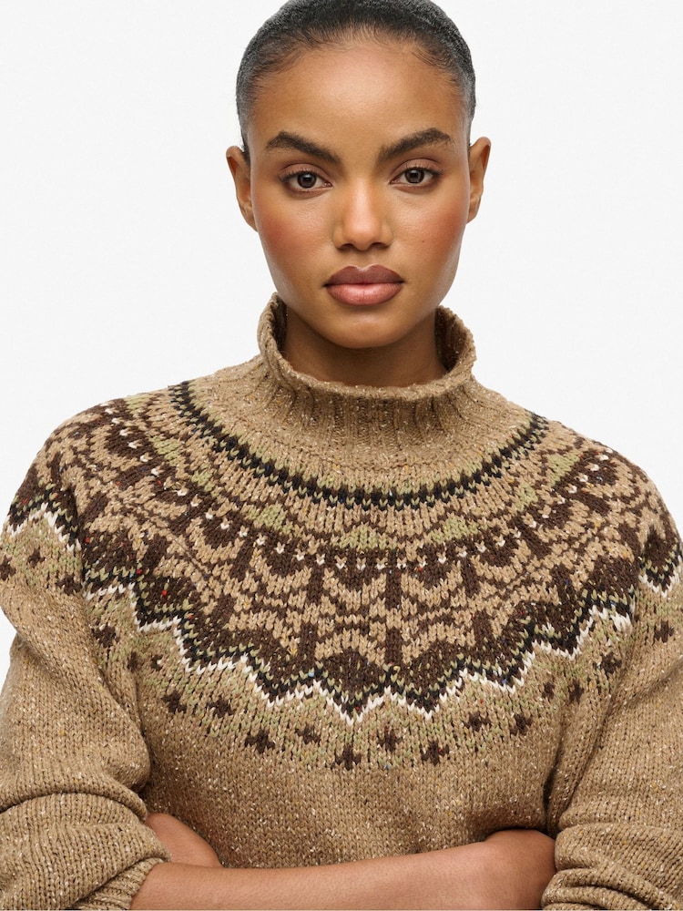 Superdry Fairisle Knit Crew Jumper in Grey Marl Multi