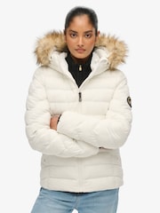 Superdry White Fuji Faux Fur Hood Padded Jacket - Image 1 of 6