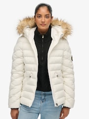 Superdry White Fuji Faux Fur Hood Padded Jacket - Image 2 of 6