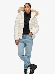 Superdry White Fuji Faux Fur Hood Padded Jacket - Image 3 of 6