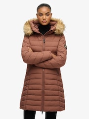 Superdry Brown Fuji Faux Hood Mid Length Coat - Image 1 of 5