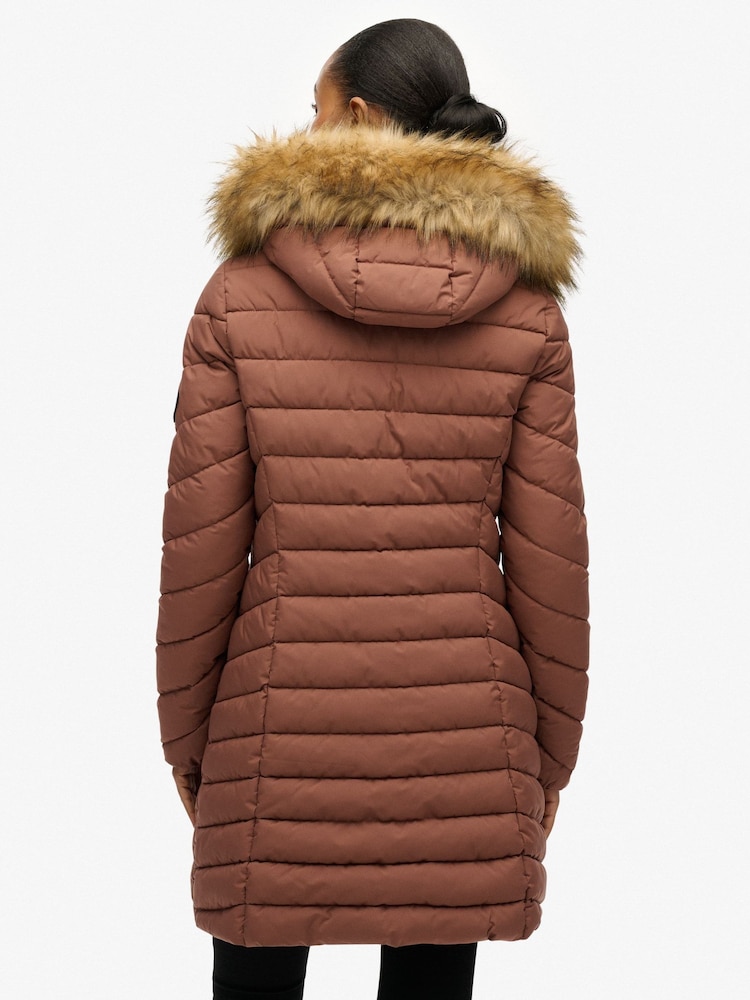 Superdry Brown Fuji Faux Hood Mid Length Coat - Image 2 of 5