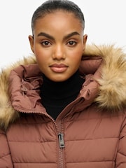 Superdry Brown Fuji Faux Hood Mid Length Coat - Image 4 of 5