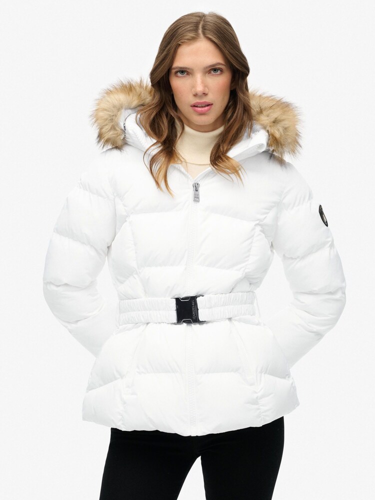 Superdry White Fuji Belted Puffer Jacket - Image 1 of 7 Superdry White Fuji Belted Puffer Jacket - Image 1 of 7