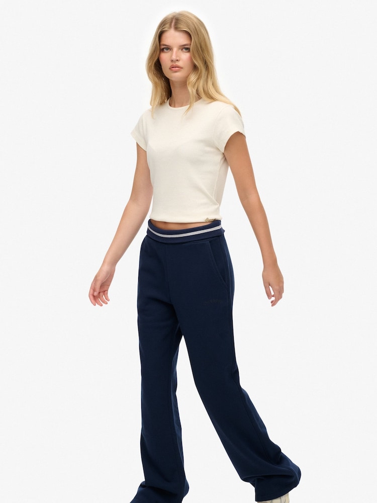 Superdry Dark Blue Athletic Essentials Logo Low Rise Flare Joggers - Image 2 of 6 Superdry Dark Blue Athletic Essentials Logo Low Rise Flare Joggers - Image 2 of 6