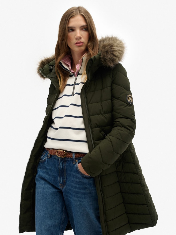 Superdry Green Fuji Faux Hooded Mid Length Jacket - Image 2 of 7