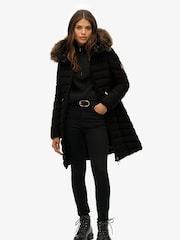 Superdry Black Fuji Faux Hooded Mid Length Jacket - Image 3 of 7