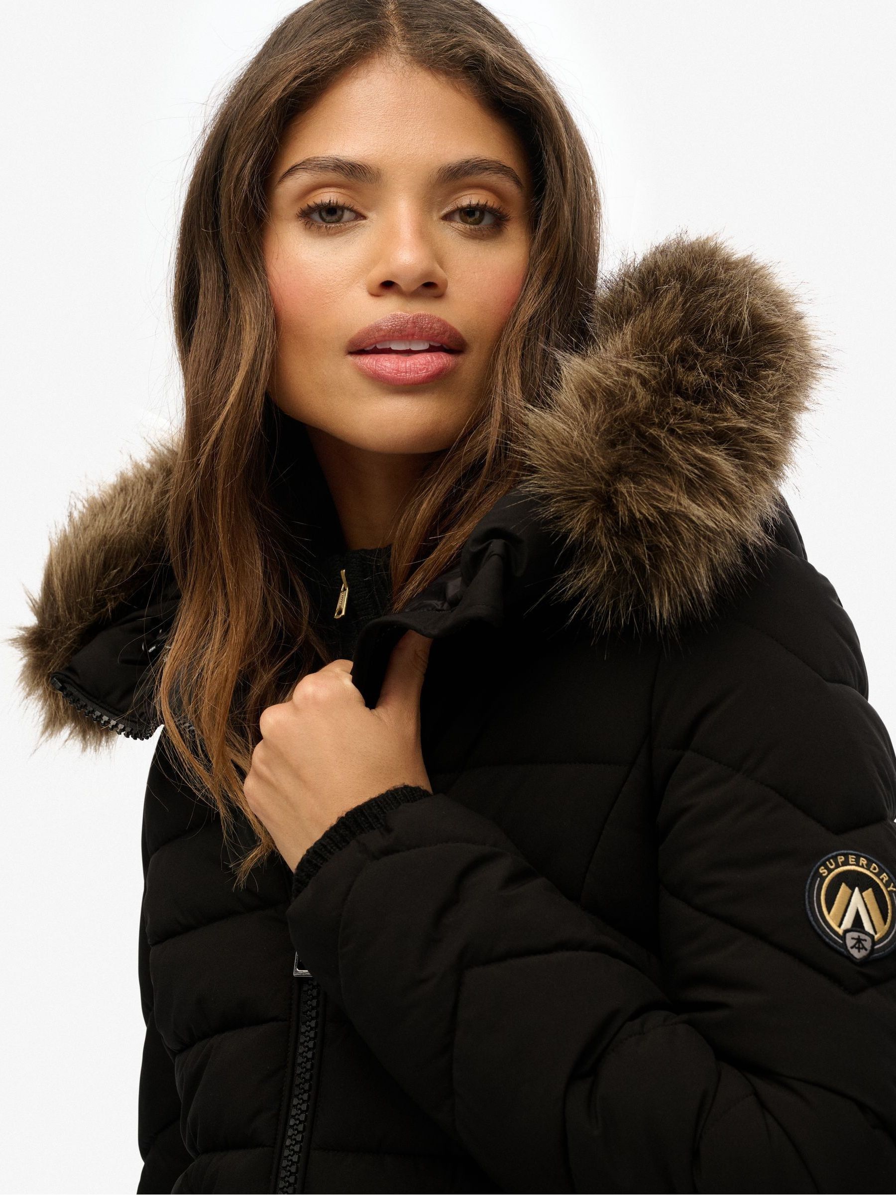 Buy Superdry Black Fuji Faux Hood Mid Length Coat from Next Australia