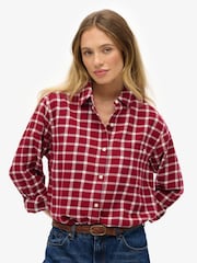 Superdry Red Boyfriend Check Flannel Shirt - Image 1 of 6