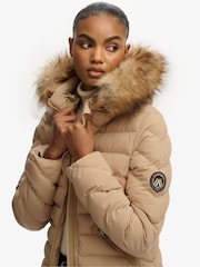 Superdry Brown Fuji Faux Fur Hood Padded Jacket - Image 3 of 7