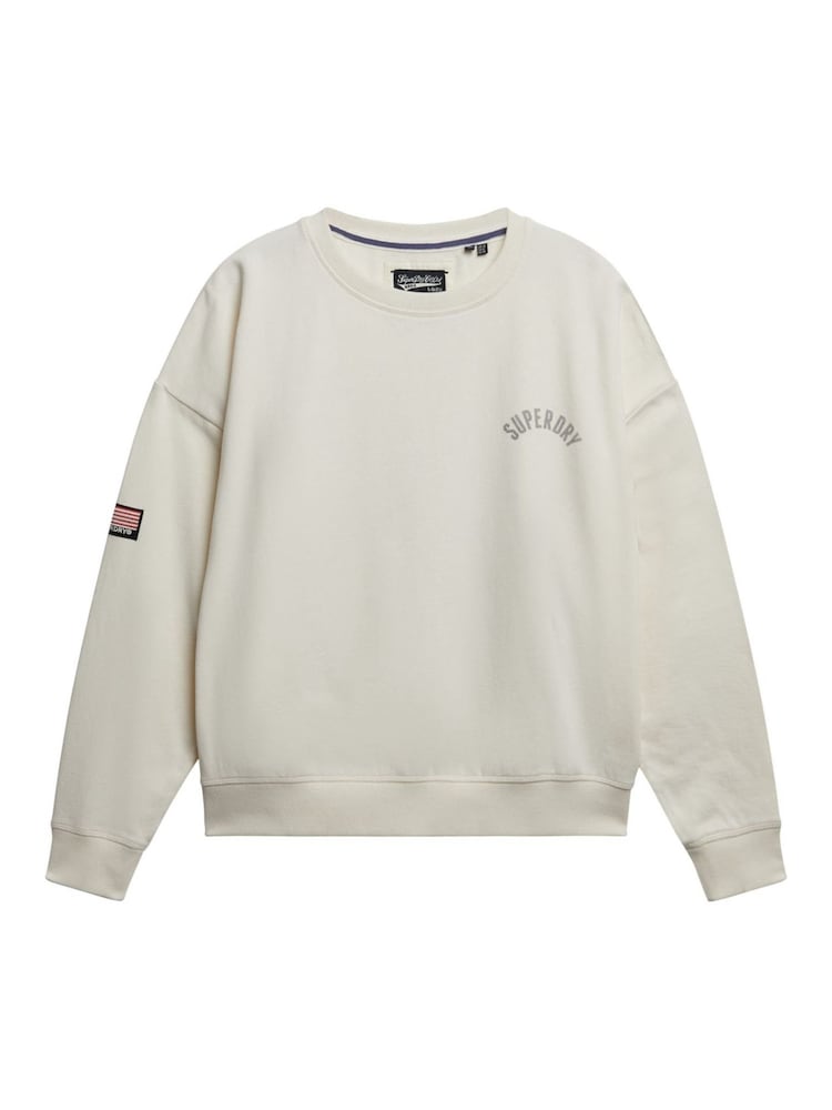 Superdry Cream Athletic Essentials Printed Crew Sweatshirt - Image 5 of 5 Superdry Cream Athletic Essentials Printed Crew Sweatshirt - Image 5 of 5