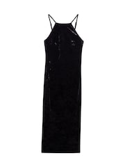 Superdry Black Lace Back Velvet Midi Dress - Image 1 of 1