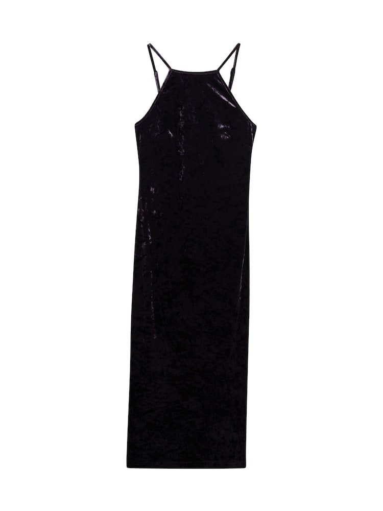 Superdry Black Lace Back Velvet Midi Dress - Image 1 of 1 Superdry Black Lace Back Velvet Midi Dress - Image 1 of 1