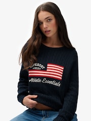 Superdry Blue Slouchy Cable Flag Knit Jumper - Image 2 of 5