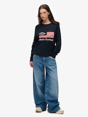 Superdry Blue Slouchy Cable Flag Knit Jumper - Image 3 of 5
