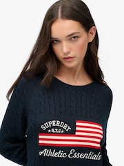 Superdry Blue Slouchy Cable Flag Knit Jumper - Image 4 of 5