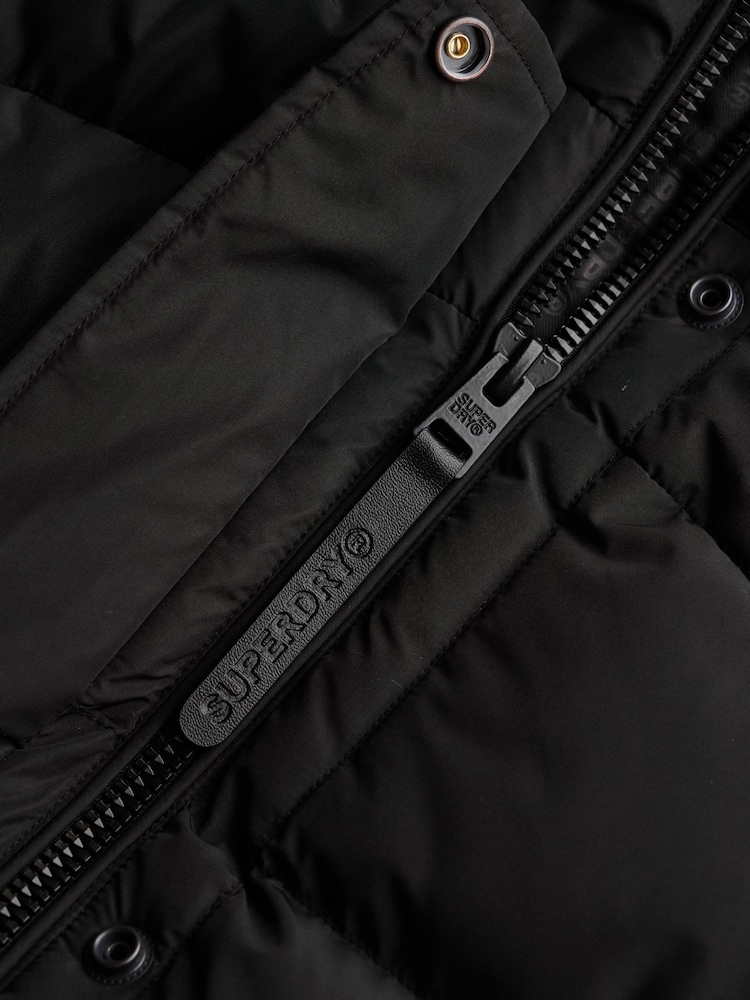 Superdry Black Hooded Sports Puffer Mid Length Jacket - Image 7 of 7