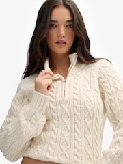 Superdry Cream Brushed Cable Roll Neck Jumper - Image 3 of 5