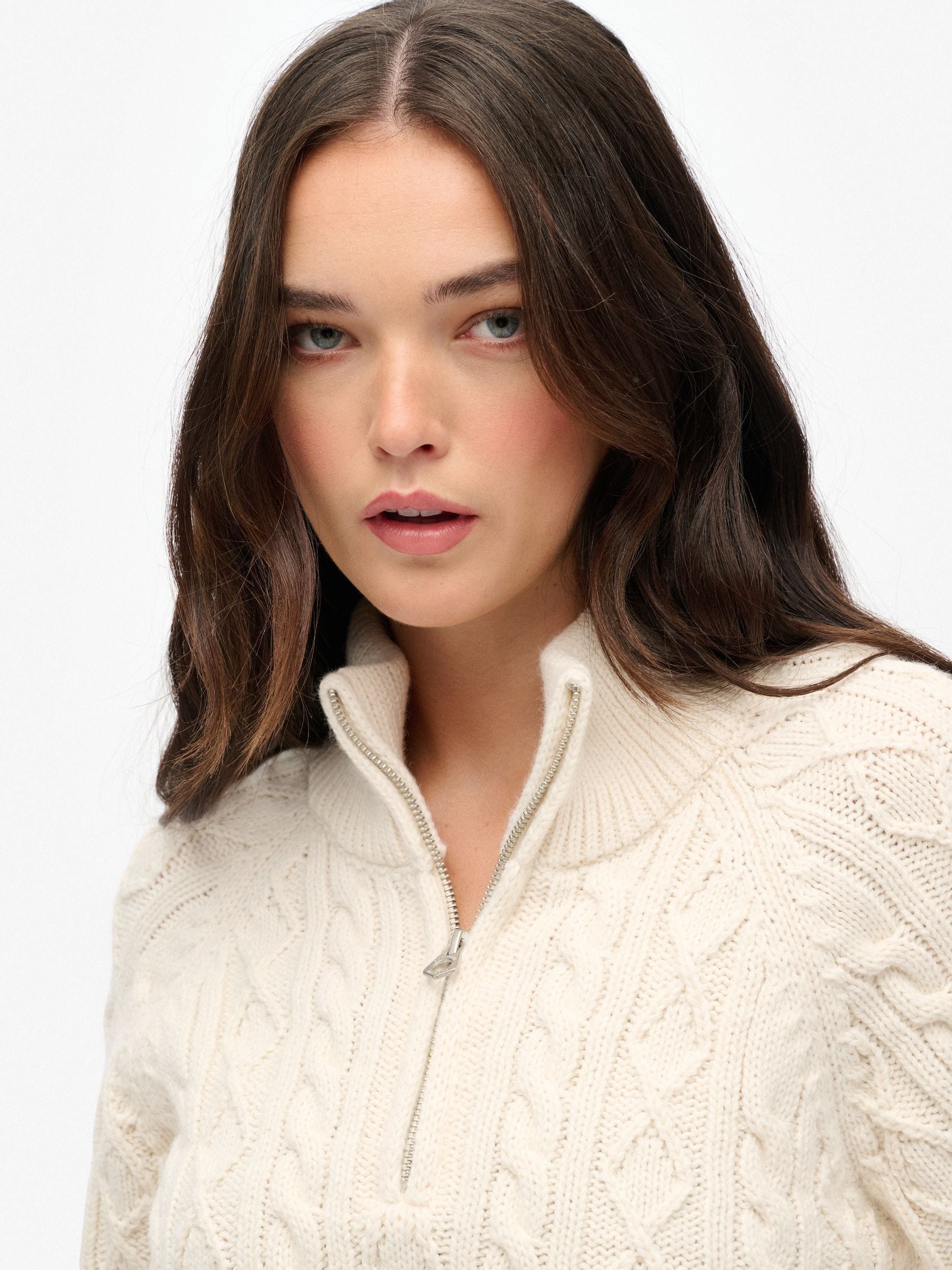 Buy Superdry Cream Brushed Cable Roll Neck Jumper from Next USA