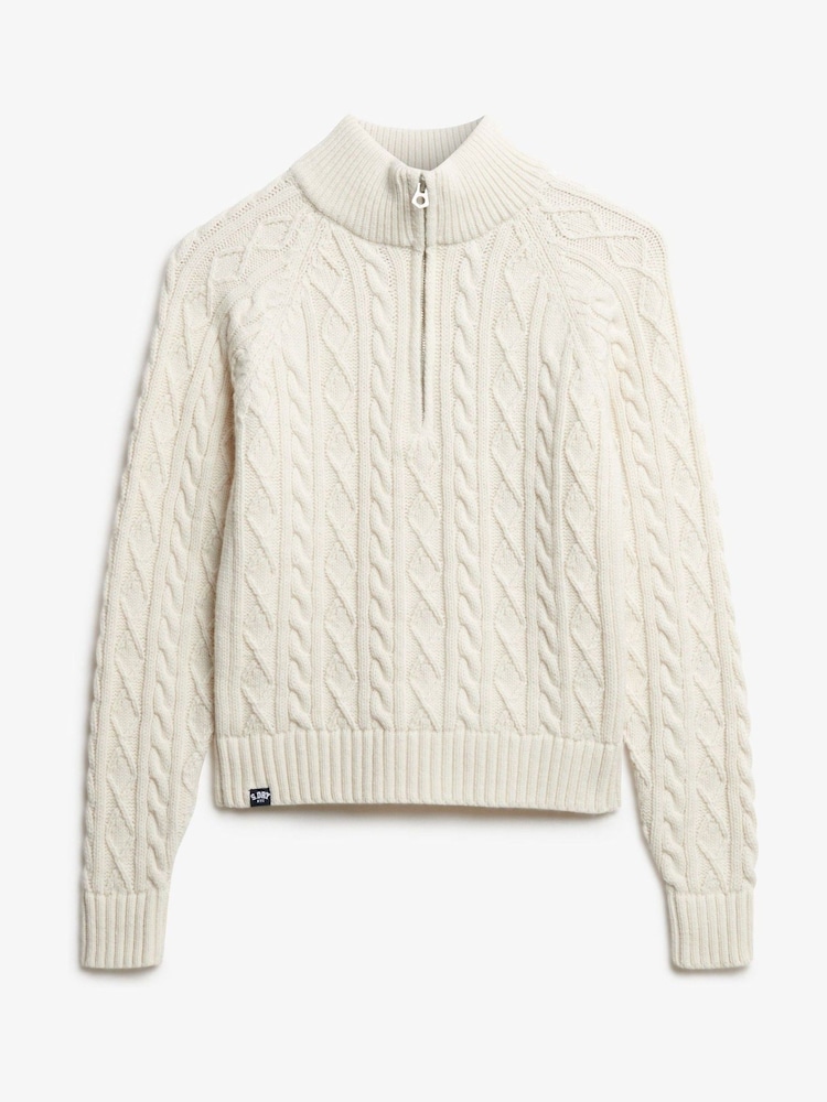 Superdry Cream Brushed Cable Roll Neck Jumper - Image 5 of 5 Superdry Cream Brushed Cable Roll Neck Jumper - Image 5 of 5