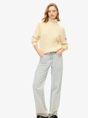 Superdry White Slouchy Cable Roll Neck Jumper - Image 2 of 6