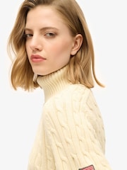 Superdry White Slouchy Cable Roll Neck Jumper - Image 4 of 6