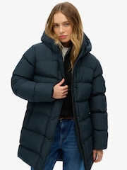 Superdry Blue Hooded Sports Puffer Mid Jacket - Image 1 of 7