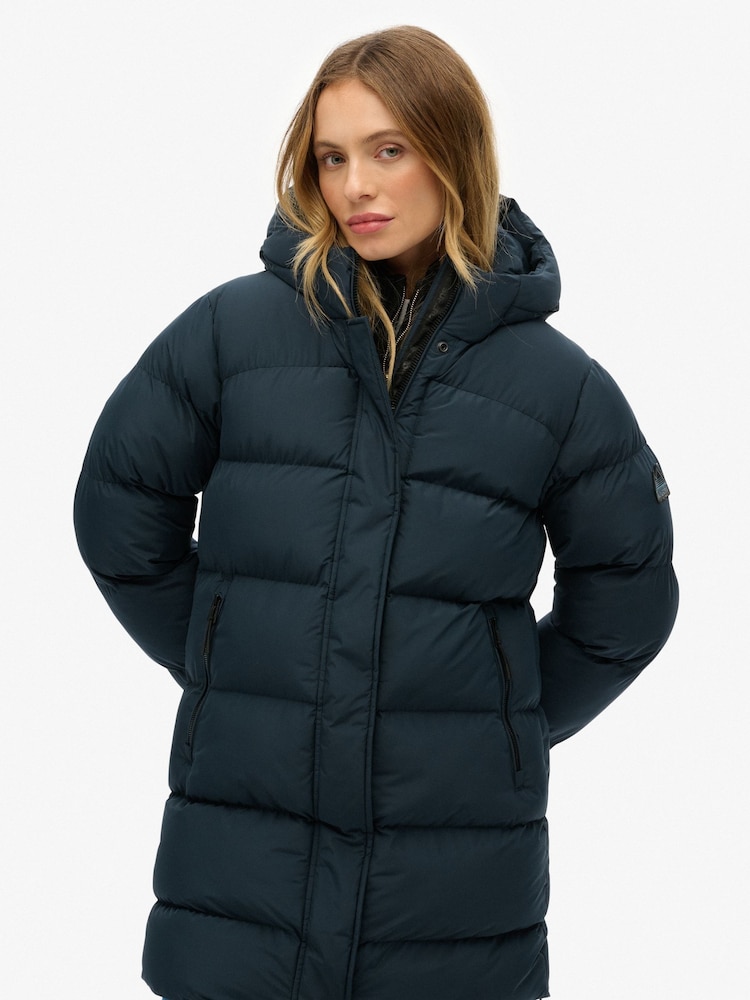Superdry Blue Hooded Sports Puffer Mid Jacket - Image 2 of 7