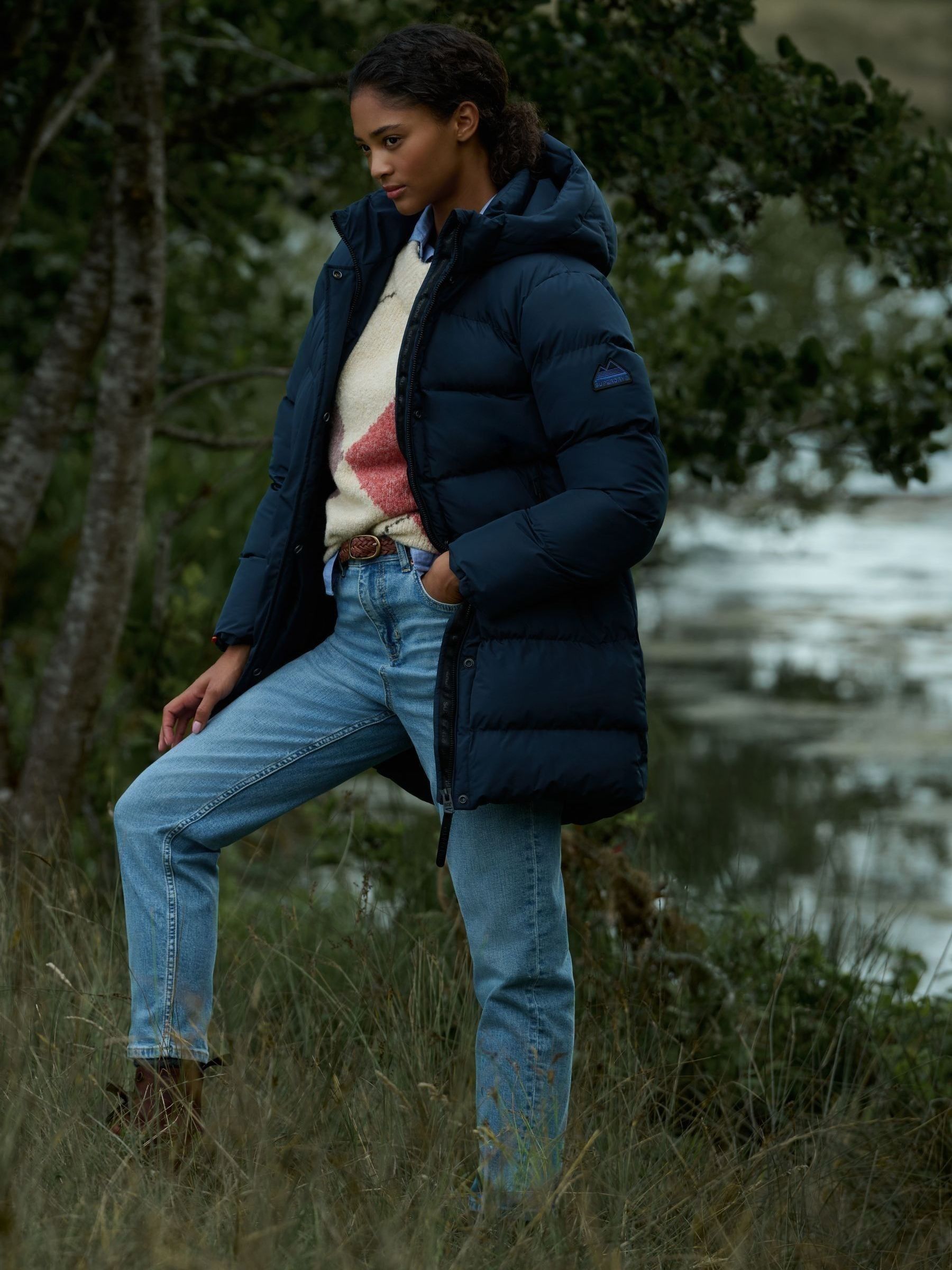 Buy Superdry Blue Hooded Sports Puffer Mid Length Jacket from Next USA