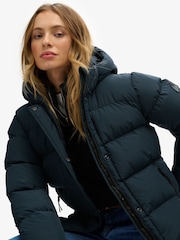 Superdry Blue Hooded Sports Puffer Mid Jacket - Image 4 of 7