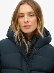 Superdry Blue Hooded Sports Puffer Mid Jacket - Image 5 of 7
