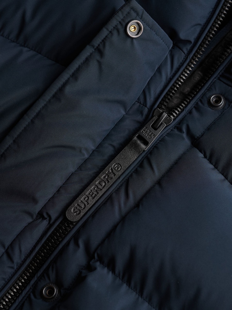 Superdry Blue Hooded Sports Puffer Mid Jacket - Image 7 of 7